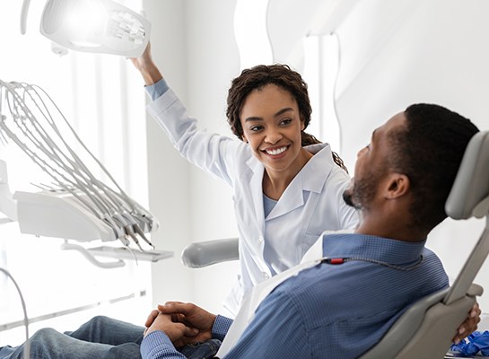 Patient in Hanover talking to dentist about cosmetic dentistry